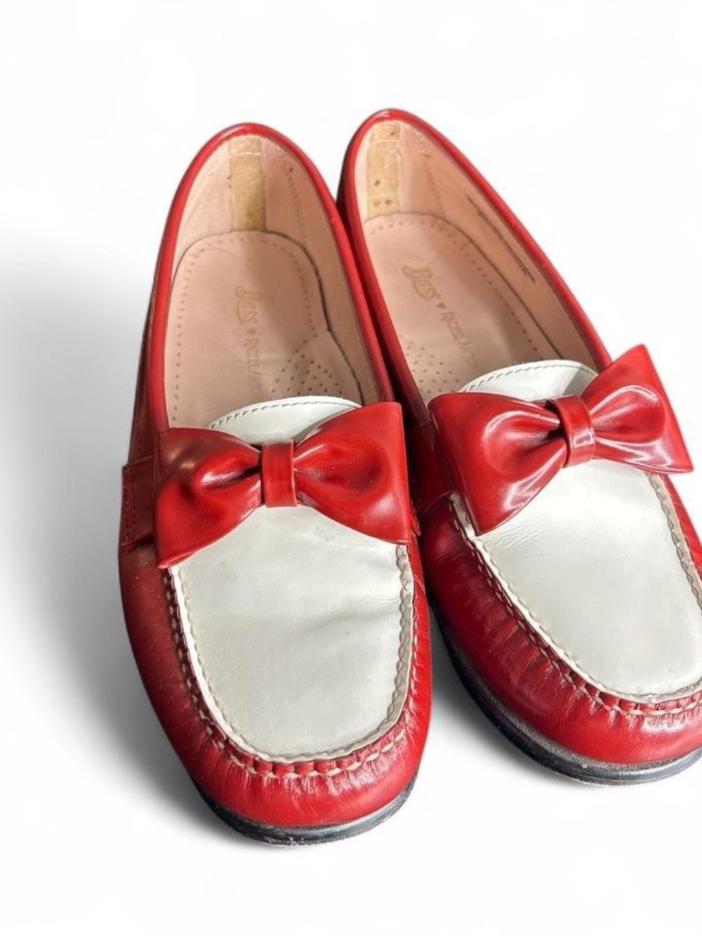 Bass Weejuns x Rachel Antonoff red white, leather coquette preppy  bow loafers